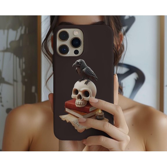 Protective iPhone Case Gothic Raven Phone Case Dark Academia Aesthetic Cover Layout IP16 Magnetic MagSafe Compatible