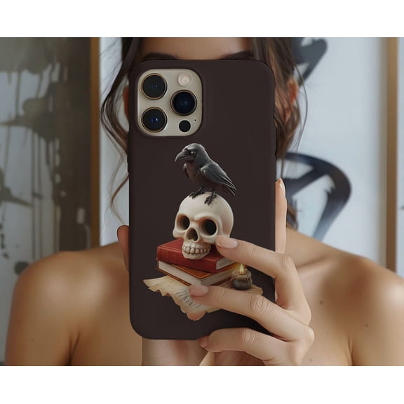 Protective iPhone Case Gothic Raven Phone Case Dark Academia Aesthetic Cover Layout IP16 Magnetic MagSafe Compatible
