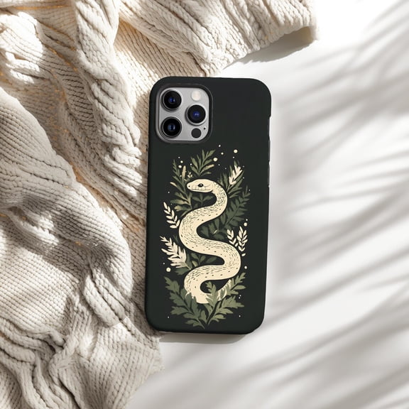Protective iPhone Case Gothic Snake Phone Case Dark Academia Black Moody Pattern IP13/14 Magnetic MagSafe Compatible