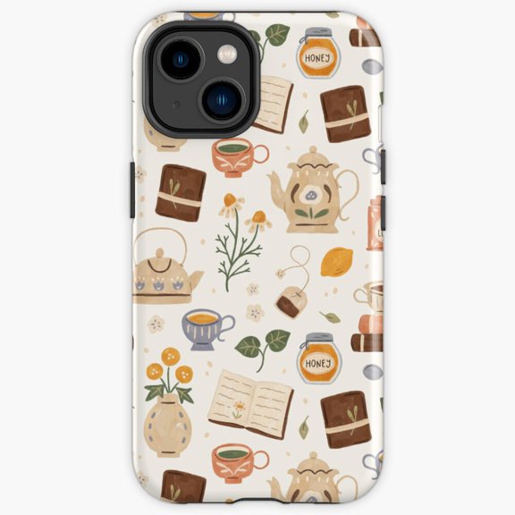 Protective iPhone Case Gouache Books And Tea Bookstore Library Cozy Cafe Heavy Duty Shockproof Hard Shell IP16 Magnetic MagSafe Compatible