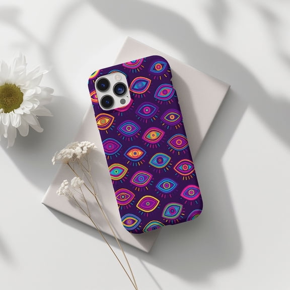 Protective iPhone Case Greek Evil Eye Phone Case Purple Aesthetic Design Variant IP16 Magnetic MagSafe Compatible