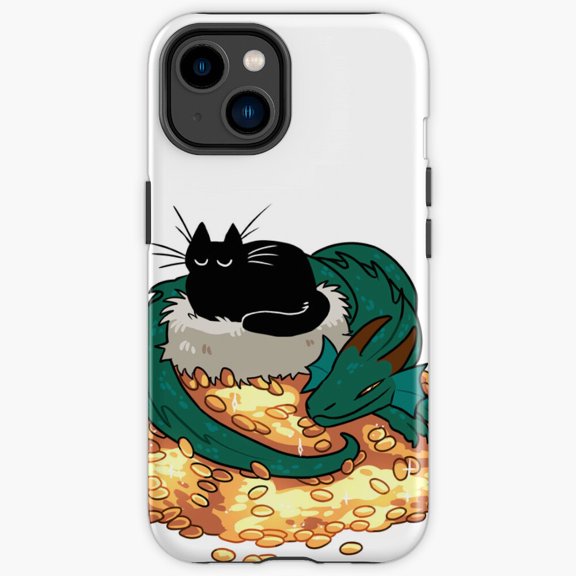 Protective iPhone Case Green Dragon Cat Mythical Beasts Fantasy Botanical Meadow Cover IP16 Magnetic MagSafe Compatible