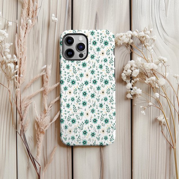 Protective iPhone Case Green Floral Protective Cell Phone Case Coquette Ditsy Flower Pattern Cover IP13/14 Magnetic MagSafe Compatible
