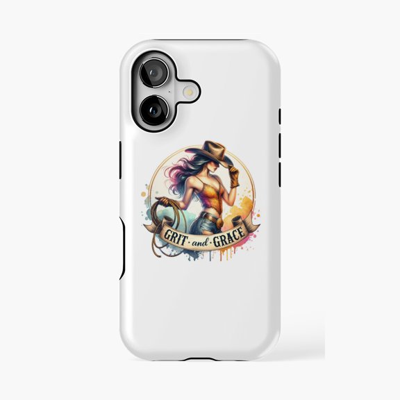 Protective iPhone Case Grit Grace Cowgirl Hat Lasso Phone Case IP15 Magnetic MagSafe Compatible