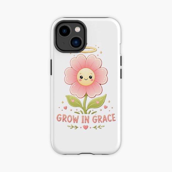 Protective iPhone Case Grow In Grace Kawaii Flower Christian Faith Design Phone Case IP13/14 Magnetic MagSafe Compatible