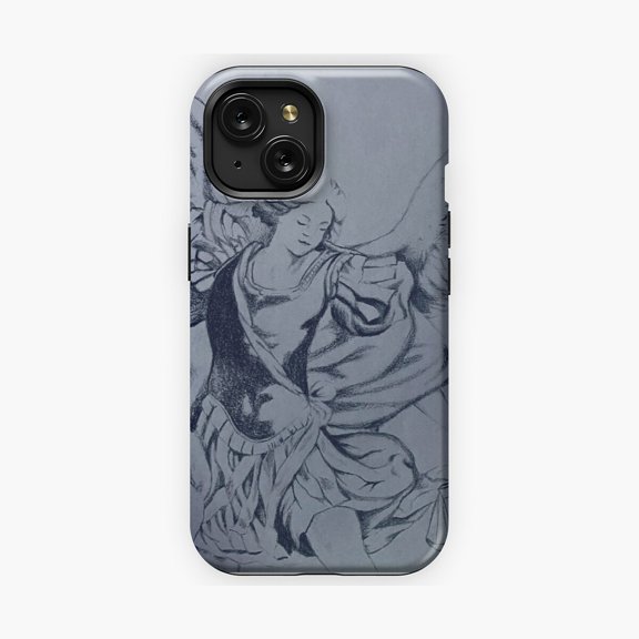 Protective iPhone Case Guardian Angel Phone Case Spiritual Sketch Design IP13/14 Magnetic MagSafe Compatible