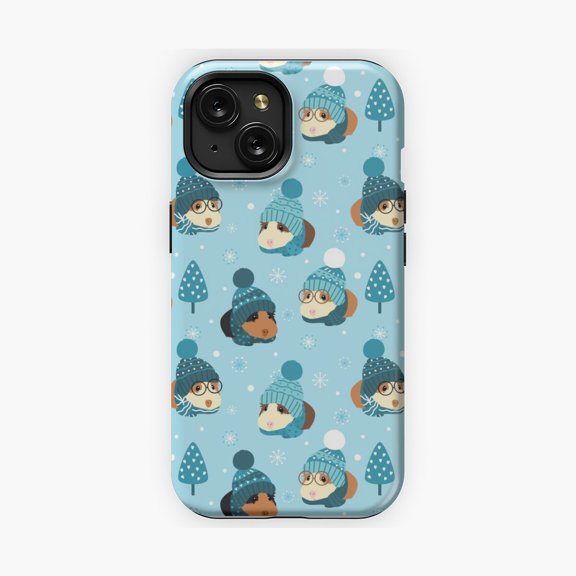 Protective iPhone Case Guinea Pig With Snowflake Cute Winter Inspired Phone Case Fluffy Rodent Pet Ice Crystal Cover IP16 Magnetic MagSafe Compatible