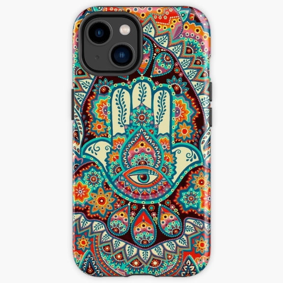 Protective iPhone Case Hamsa Hand Spiritual Protection Evil Eye Sacred Symbol Heavy Duty Shockproof Hard Shell IP13/14 Magnetic MagSafe Compatible