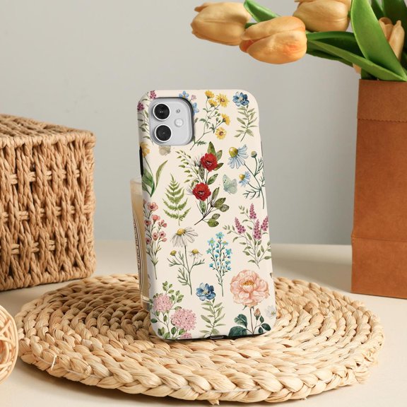 Protective iPhone Case Hand Drawn Floral Artistic Botanical Line Continuous Outline Cover IP16 Magnetic MagSafe Compatible
