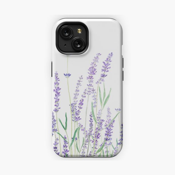 Protective iPhone Case Hand Painted Purple Lavender Design Phone Case IP13/14 Magnetic MagSafe Compatible