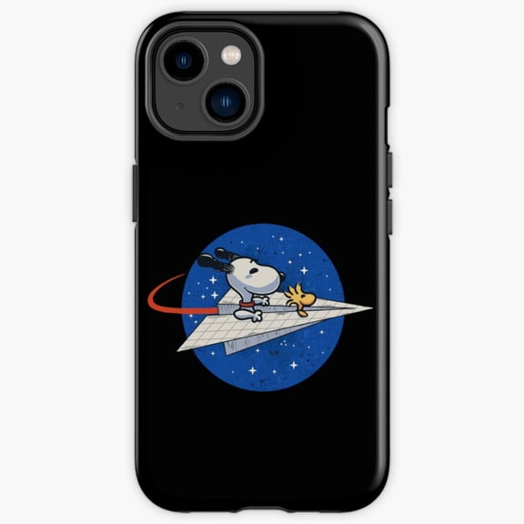 Protective iPhone Case Happy Dog Flying In Space Cosmic Floating Canine Shield IP16 Magnetic MagSafe Compatible