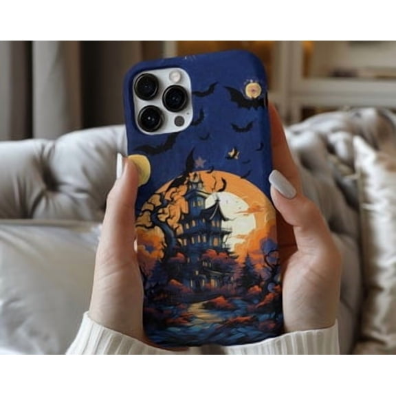 Protective iPhone Case Haunted House Winter Phone Case Spooky Aesthetic Pattern IP16 Magnetic MagSafe Compatible