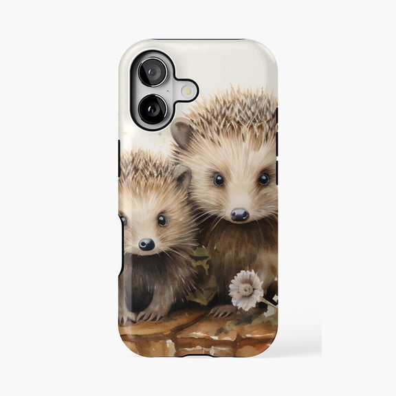 Protective iPhone Case Hedgehog Family In The Garden Design Phone Case IP13/14 Magnetic MagSafe Compatible