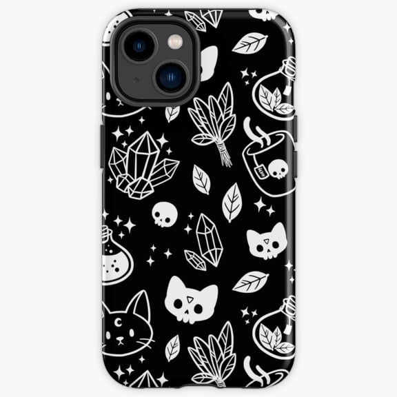 Protective iPhone Case Herb Witch Black And White Mystical Wiccan Potion Shield IP13/14 Magnetic MagSafe Compatible