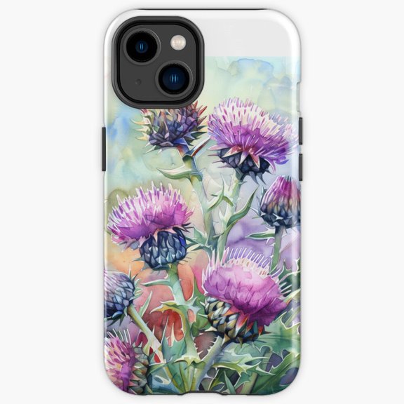 Protective iPhone Case Highland Thistle Geometric Scottish National Flower Symbol Heavy Duty Shockproof Hard Shell IP15 Magnetic MagSafe Compatible