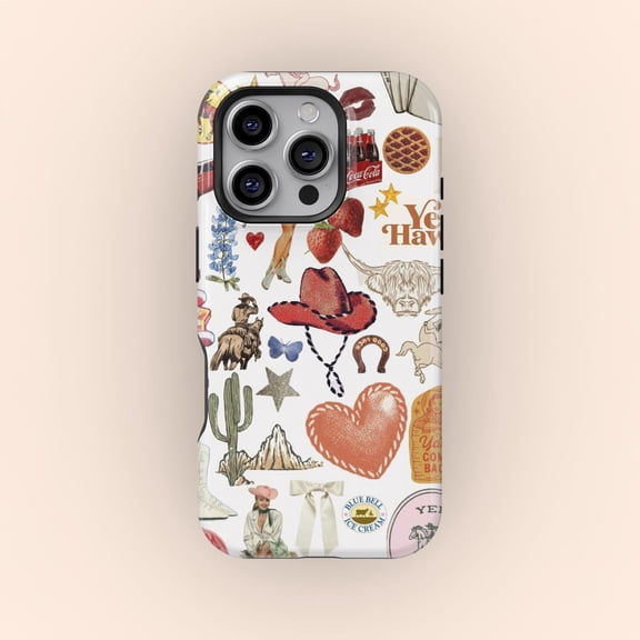 Protective iPhone Case Howdy Western Collage Cowboy Boots Saguaro Cactus Slogan Cover Two IP13/14 Magnetic MagSafe Compatible
