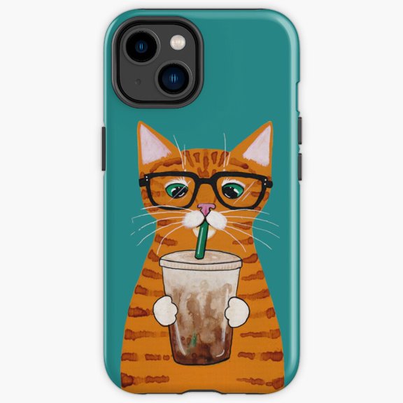 Protective iPhone Case Iced Coffee Cat Cozy Café Beverage Cold Brew Slogan Shield IP13/14 Magnetic MagSafe Compatible