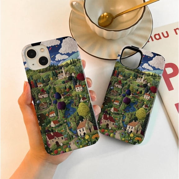 Protective iPhone Case Imitation Towns Phone Case Charming Illustration Layout IP13/14 Magnetic MagSafe Compatible