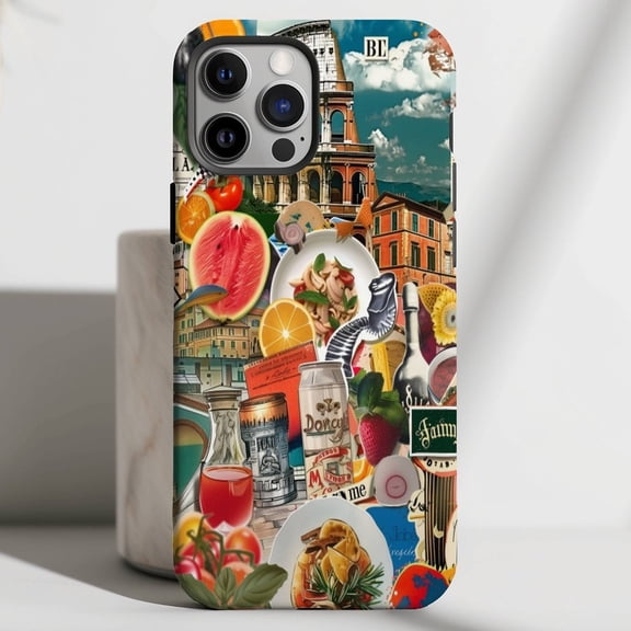 Protective iPhone Case Italian Collage Phone Case European Summer Travel Theme Cover IP13/14 Magnetic MagSafe Compatible