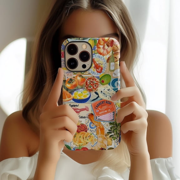 Protective iPhone Case Italian Food Collage Phone Case Retro Mediterranean Meal IP13/14 Magnetic MagSafe Compatible