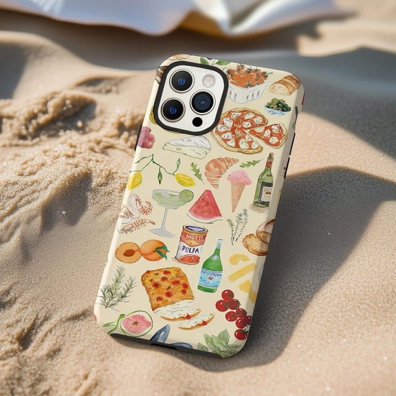 Protective iPhone Case Italian Food Collage Phone Case Soft Beige Retro An Foodie IP15 Magnetic MagSafe Compatible