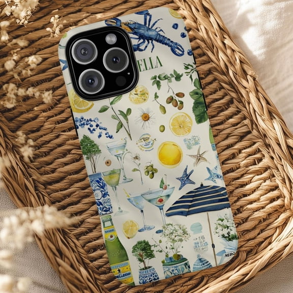 Protective iPhone Case Italian Summer Collage Phone Case Mediterranean Limoncello Lemon Cover IP16 Magnetic MagSafe Compatible