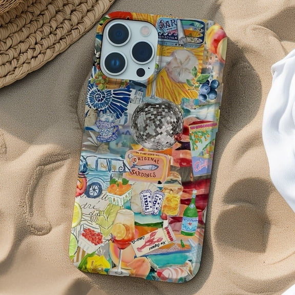 Protective iPhone Case Italian Summer Harvest Collage Phone Case European La Dolce Vita Aesthetic IP16 Magnetic MagSafe Compatible