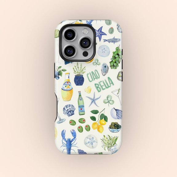 Protective iPhone Case Italian Summer Limoncello Collage Amalfi Coast Lemon Tile Shield IP15 Magnetic MagSafe Compatible