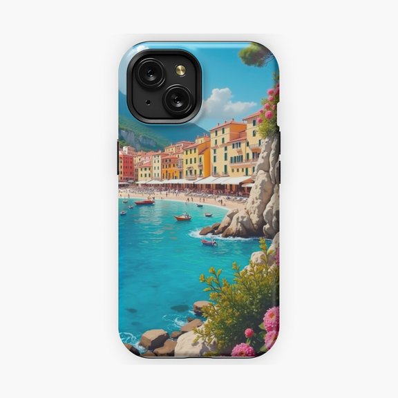 Protective iPhone Case Italy Mediterranean Coastal Town Beach Phone Case IP13/14 Magnetic MagSafe Compatible