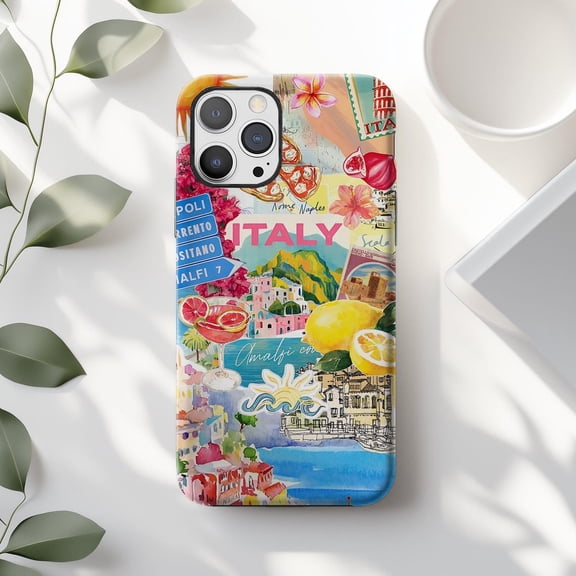Protective iPhone Case Italy Summer Collage Phone Case Amalfi Coast Travel Fruity IP13/14 Magnetic MagSafe Compatible