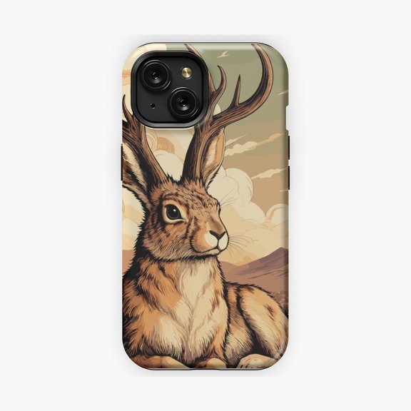 Protective iPhone Case Jackalope Mythical Desert Creature Phone Case Folklore Horned Rabbit Graphic Guard IP13/14 Magnetic MagSafe Compatible