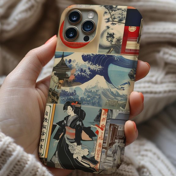 Protective iPhone Case Japanese Collage Phone Case Vintage Traditional Artistic Design Cover IP16 Magnetic MagSafe Compatible