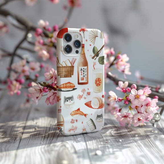 Protective iPhone Case Japanese Snack Collage Japan Sushi Fish Art Retro Food Menu Cover IP13/14 Magnetic MagSafe Compatible