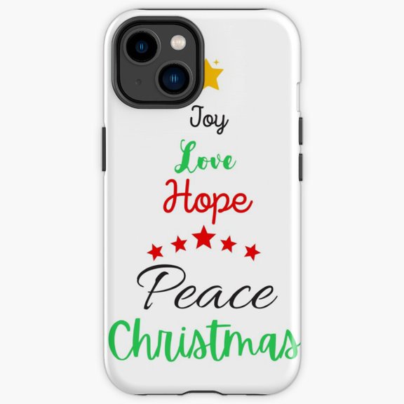 Protective iPhone Case Joy Hope Love Peace Winter Tree Inspirational Typography Cover IP13/14 Magnetic MagSafe Compatible