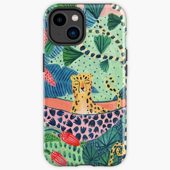 Protective iPhone Case Jungle Leopard Family Wild Big Cat Safari Cub Canopy Cover IP15 Magnetic MagSafe Compatible