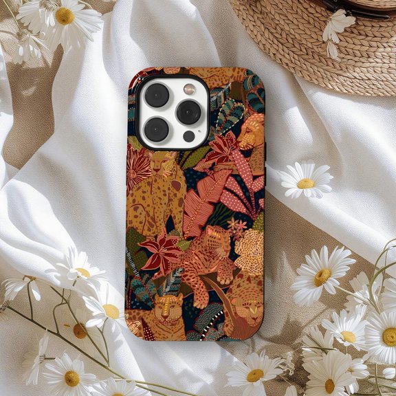 Protective iPhone Case Jungle Leopard Phone Case Tropical Rainforest Aesthetic Bold Animal Print IP13/14 Magnetic MagSafe Compatible