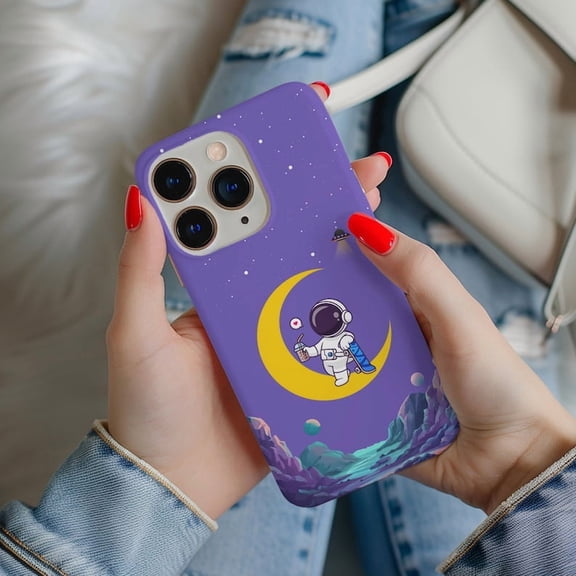 Protective iPhone Case Kawaii Boba Phone Case Astronaut Purple Design Variant IP15 Magnetic MagSafe Compatible