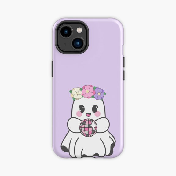 Protective iPhone Case Kawaii Ghost Floral Crown Disco Ball Phone Case IP13/14 Magnetic MagSafe Compatible