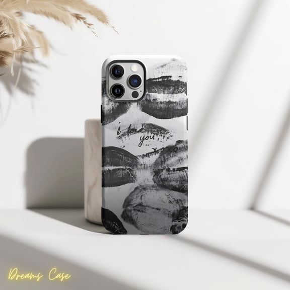 Protective iPhone Case Kiss Collage Phone Case Black White Preppy Design IP13/14 Magnetic MagSafe Compatible