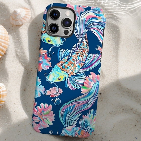 Protective iPhone Case Koi Fish Phone Case Japanese Ocean Inspired Artistic Design IP15 Magnetic MagSafe Compatible