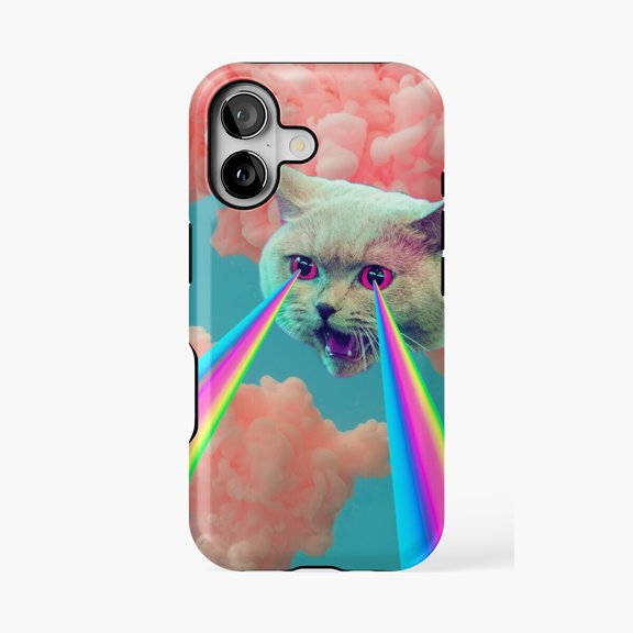 Protective iPhone Case Laser Cat Futuristic Design Phone Case IP13/14 Magnetic MagSafe Compatible