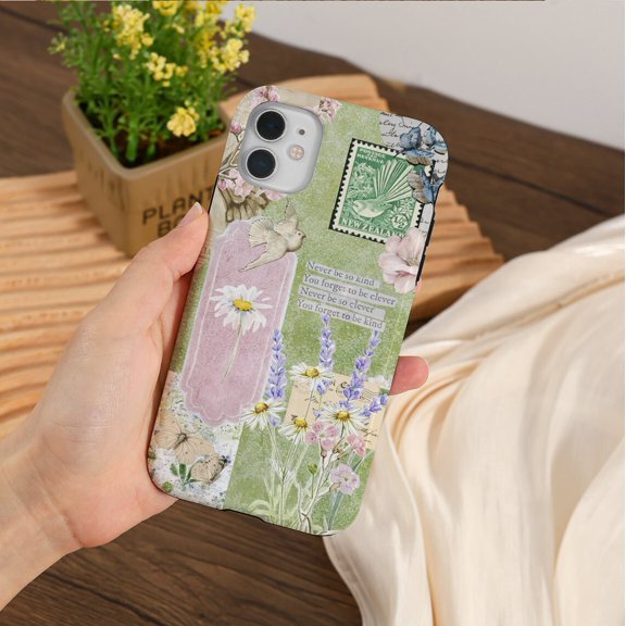 Protective iPhone Case Lavender Collage Soft Scrapbook Aesthetic Pastel Purple Icon Shield IP13/14 Magnetic MagSafe Compatible