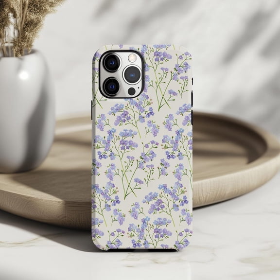 Protective iPhone Case Lavender Floral Phone Case Purple Flower Botanical IP13/14 Magnetic MagSafe Compatible