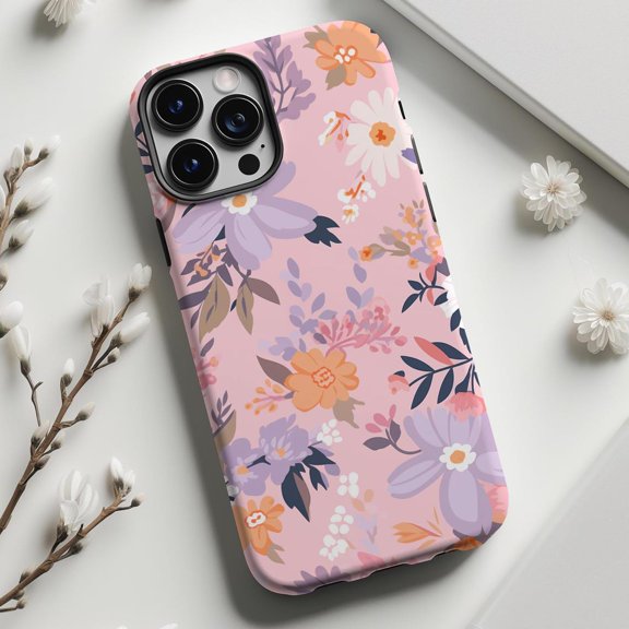 Protective iPhone Case Lavender Wildflower Floral Phone Case IP13/14 Magnetic MagSafe Compatible