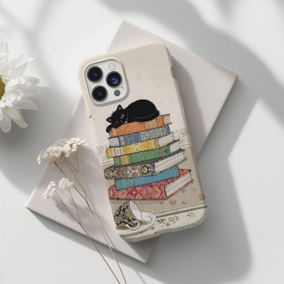 Protective iPhone Case Lazy Cat Bookish Phone Case with Reading Inspired Style Variant IP16 Magnetic MagSafe Compatible