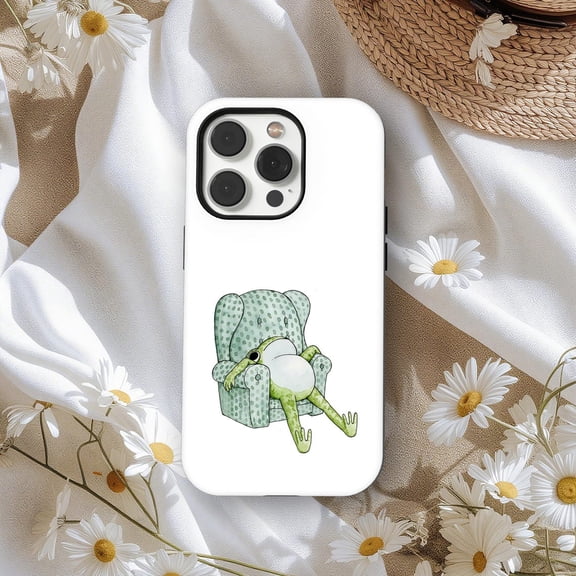 Protective iPhone Case Lazy Toad Phone Case Frog Cute Toad Whimsical Animal Lover Art IP13/14 Magnetic MagSafe Compatible