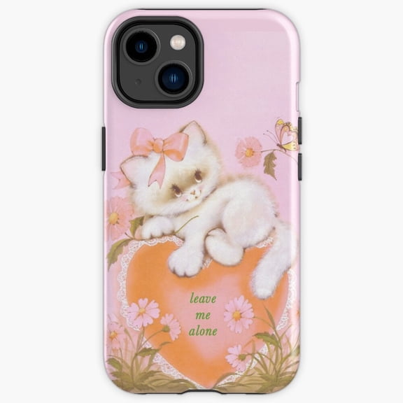 Protective iPhone Case Leave Me Alone Cute 80S Writing Paper Ironic Teen Quote Shield IP13/14 Magnetic MagSafe Compatible