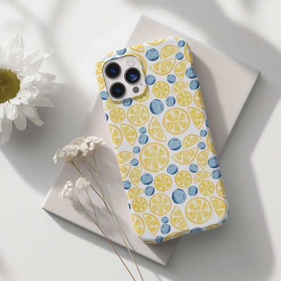 Protective iPhone Case Lemon Blueberry Phone Case Summer Fruit Print IP13/14 Magnetic MagSafe Compatible