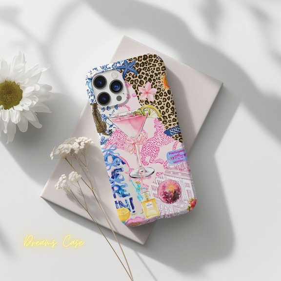 Protective iPhone Case Leopard Coquette Collage Phone Case Fun Trendy Design IP15 Magnetic MagSafe Compatible
