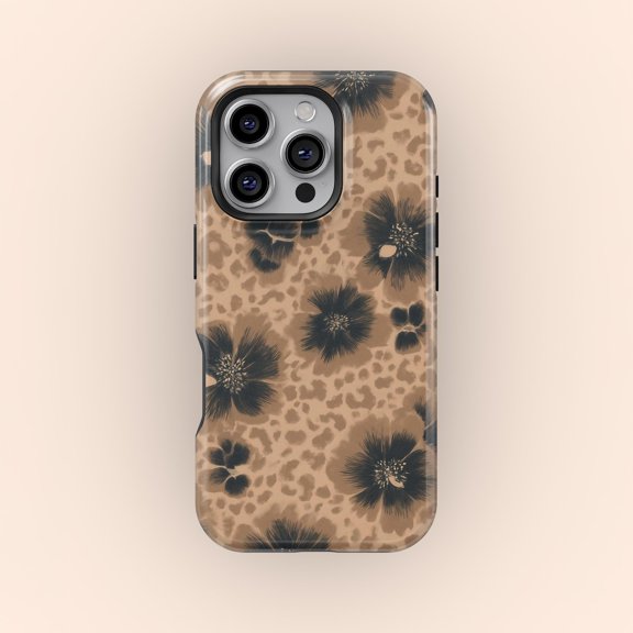 Protective iPhone Case Leopard Floral Chic Animal Botanical Pattern Safari Jaguar Cover IP13/14 Magnetic MagSafe Compatible